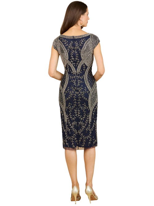 Lara New York Cap Sleeve Midi Gown With High Neckline In Blue
