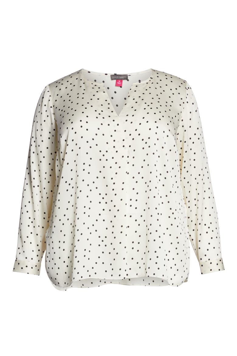 Polka Dot Split Neck Top, Alternate, color, PEARL IVORY