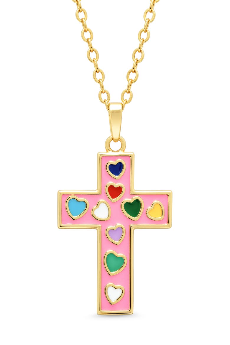 Kids' Cross Enamel Pendant Necklace, Main, color, PINK