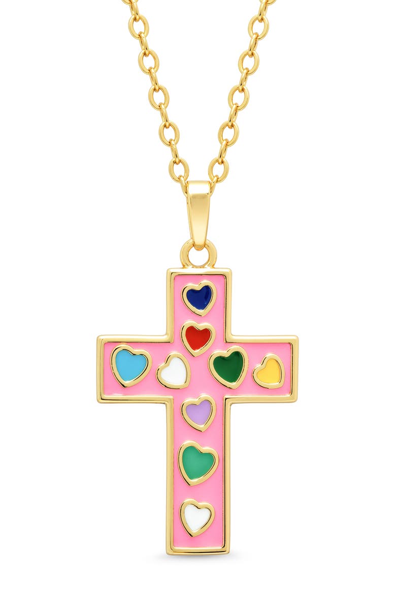 Lily Nily Kids' Cross Enamel Pendant Necklace, Main, color, Pink