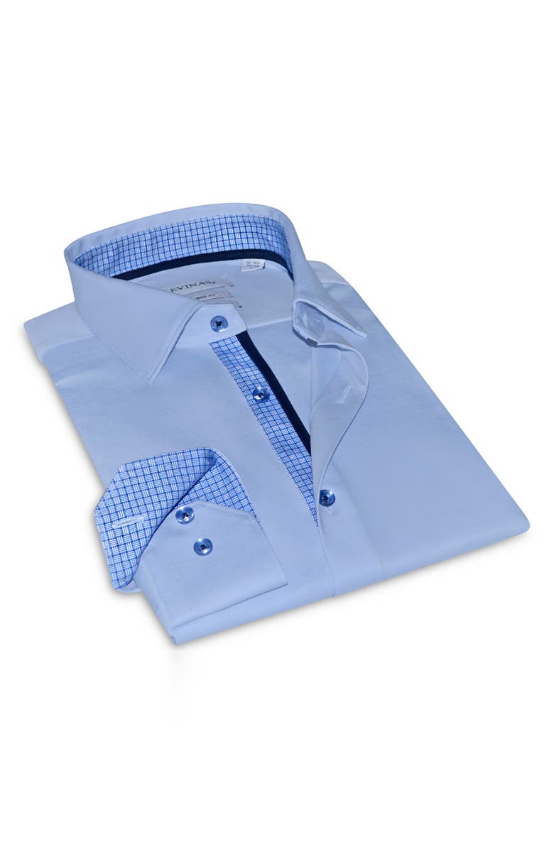 LEVINAS Tailored Fit Solid Cotton Dress Shirt, Main, color, Lt Blue
