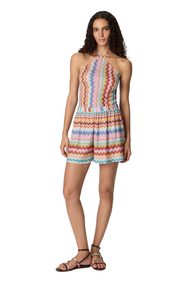 Short Jumpsuit In Lamé Viscose With Pixel-effect Zigzag Pattern, Main, color, Multicoloured