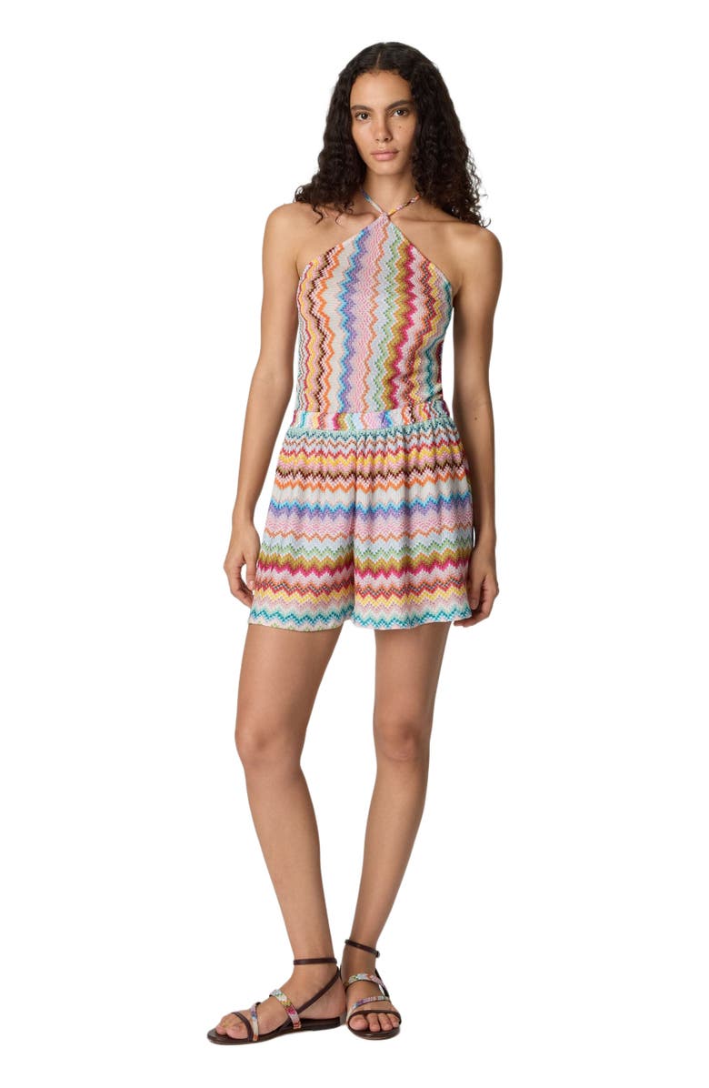 Missoni Short Jumpsuit In Lamé Viscose With Pixel-effect Zigzag Pattern, Main, color, Multicoloured