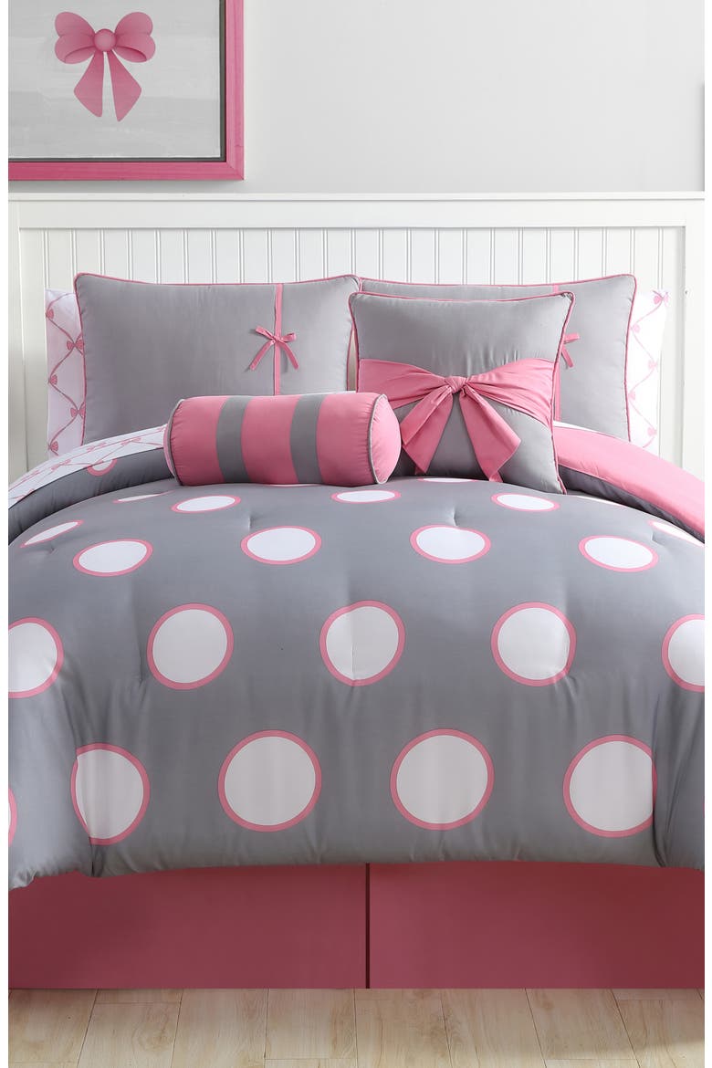 Sophie Polka Dot Bed-in-a-Bag Comforter Set - Twin, Alternate, color, PINK