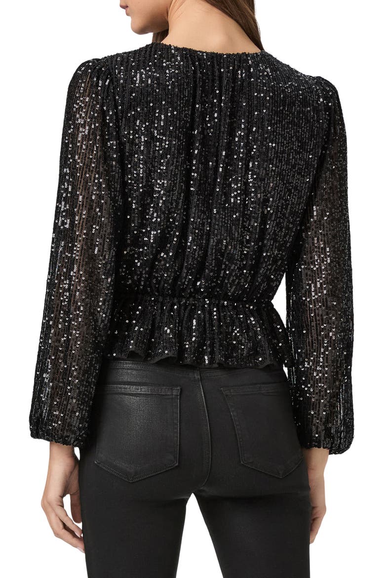 Vilma Sequin Peplum Top, Alternate, color, BLACK