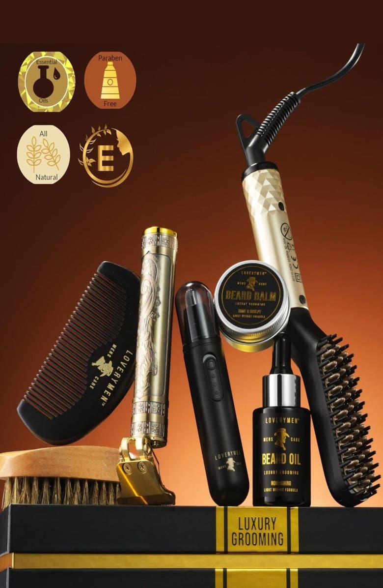 Lovery Men Beard Grooming Kit - 15pc Luxury Beard Care, Alternate, color, Black