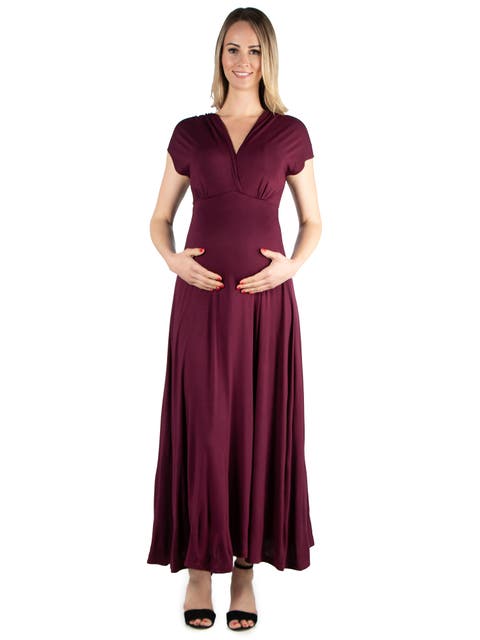 Maternity Cap Sleeve V-Neck Maxi Dress