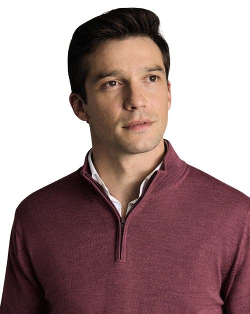 Charles Tyrwhitt Merino Zip Neck Long Sleeve Sweater In Burgundy