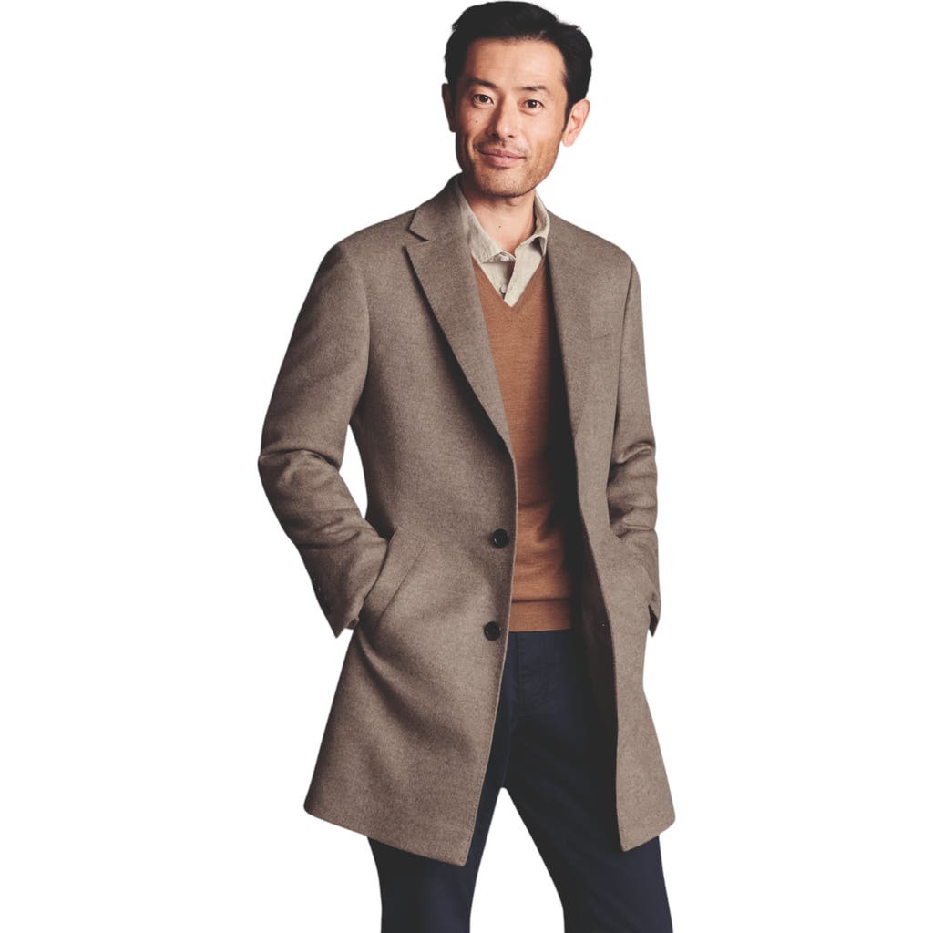 Charles Tyrwhitt Pure Wool Overcoat In Oatmeal