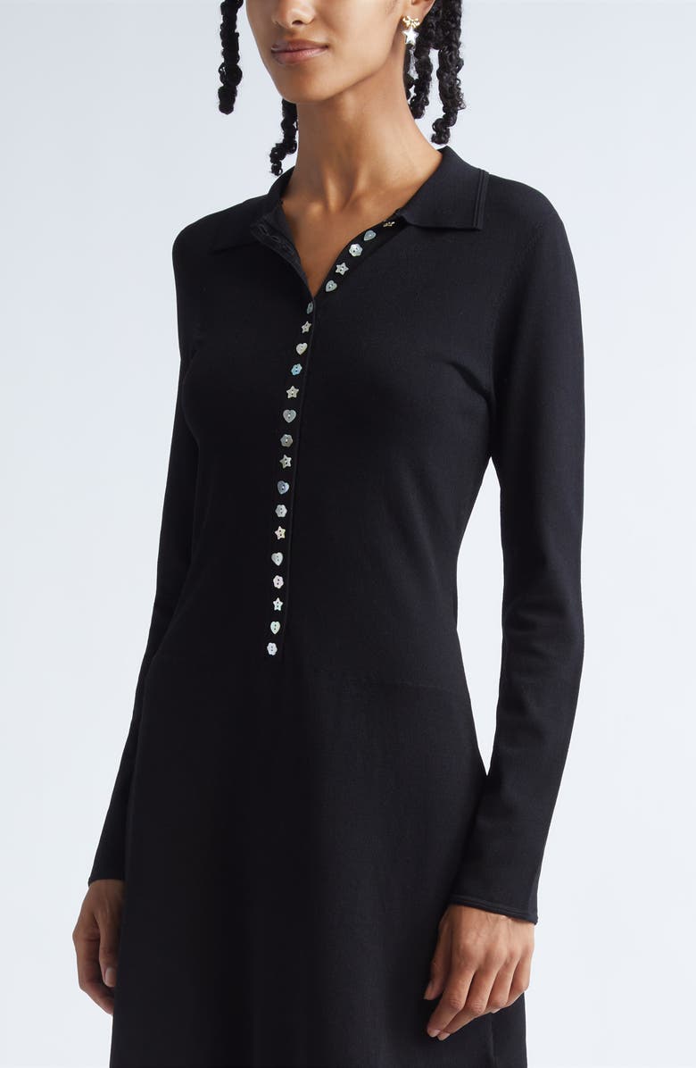 Sandy Liang Lori Long Sleeve Knit Dress, Alternate, color, Black