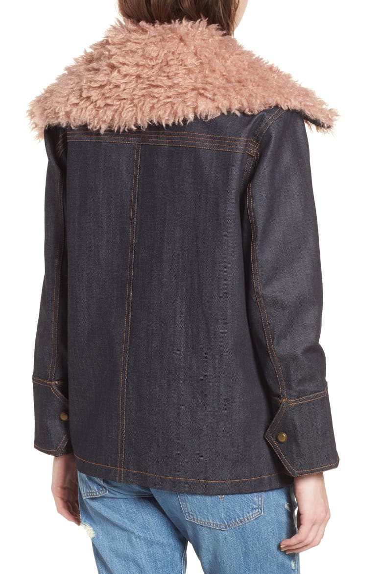 Denim & Faux Shearling Trucker Jacket, Alternate, color, DENIM
