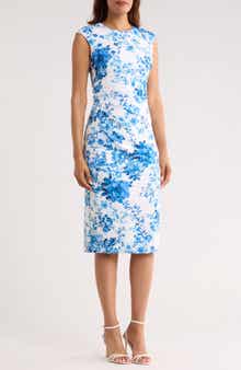 Vince Camuto Floral Pleated Scuba Knit Sheath Dress