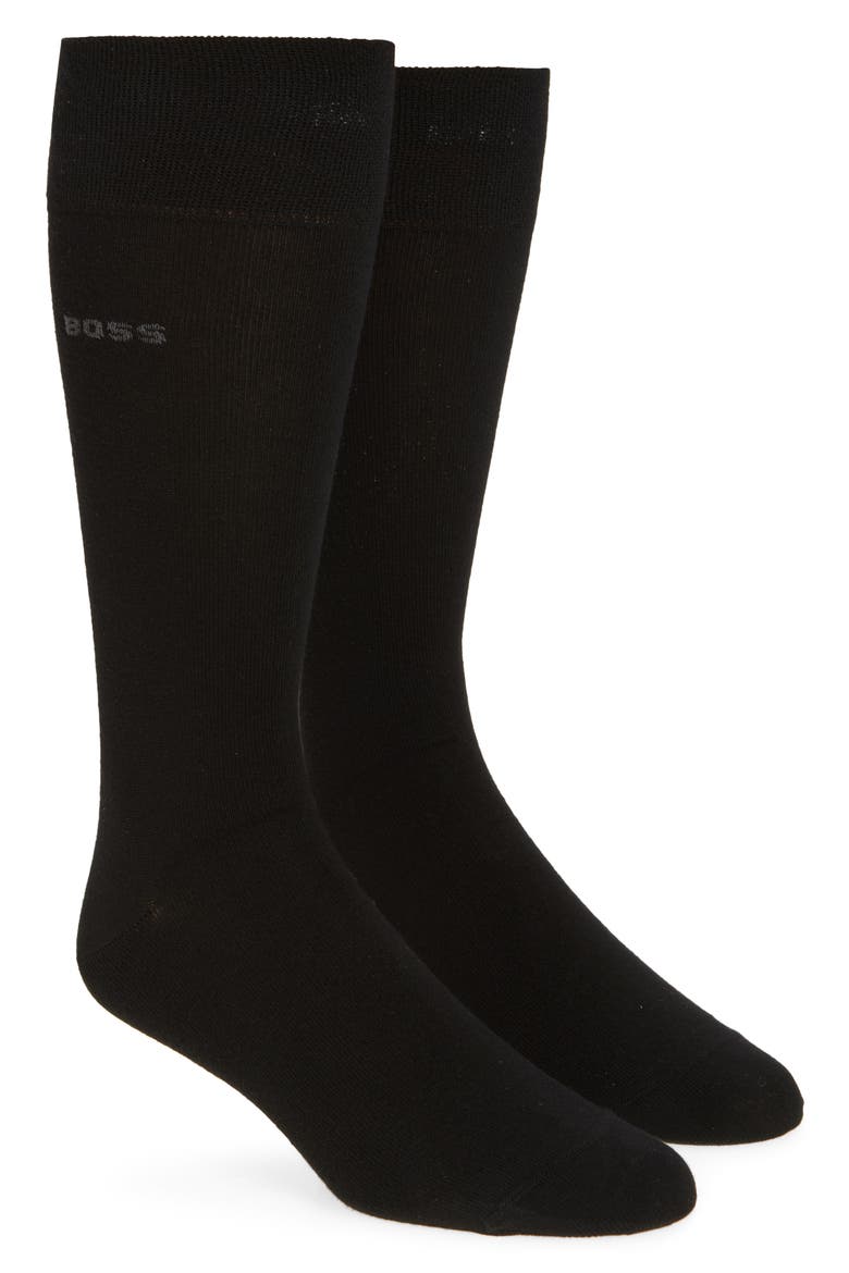 2-Pack Solid Cotton Blend Dress Socks, Main, color, BLACK