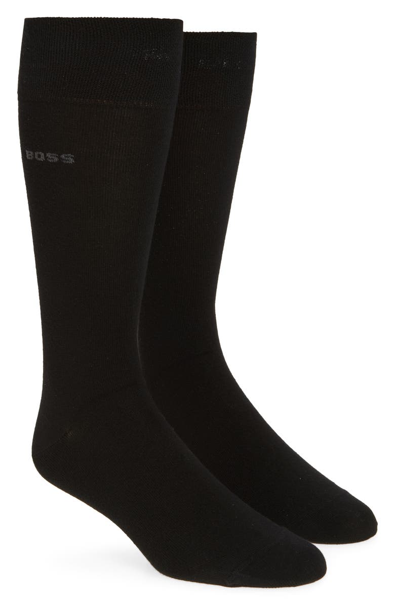 BOSS 2-Pack Solid Cotton Blend Dress Socks, Main, color, Black