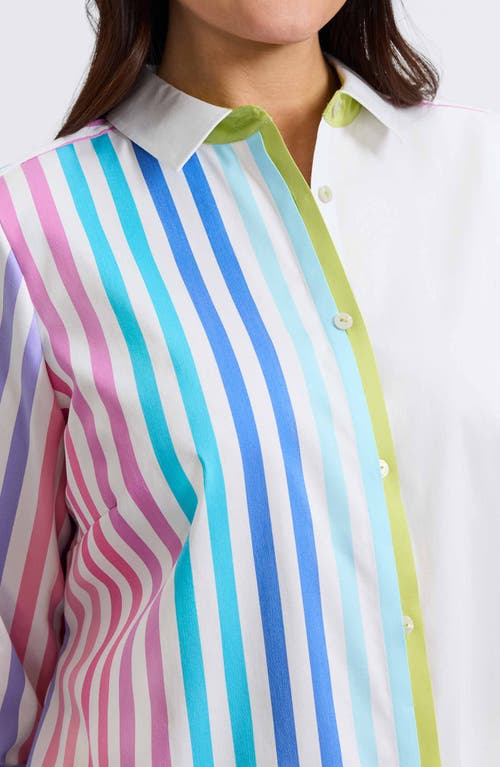 Foxcroft Charlie Colorful Mixed Stripe Button-up Shirt In Matte Sateen Ombre Stripe