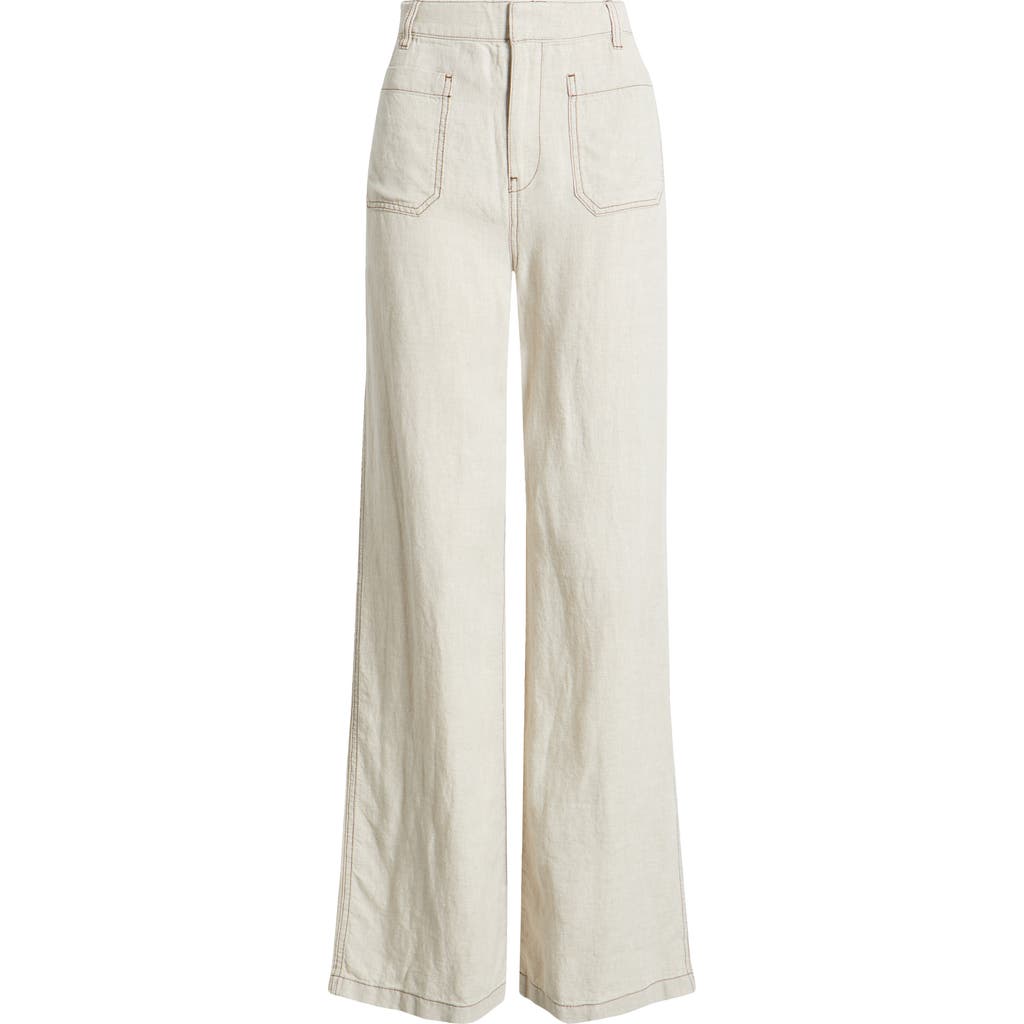 Madewell Patch Pocket Linen Flare Pants In Oat Color Linen