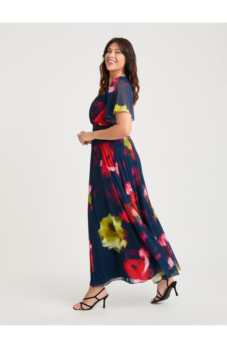 Scarlett & Jo Kemi Bolero Wrap Bodice Maxi Gown, Alternate, color, Navy Red Multi