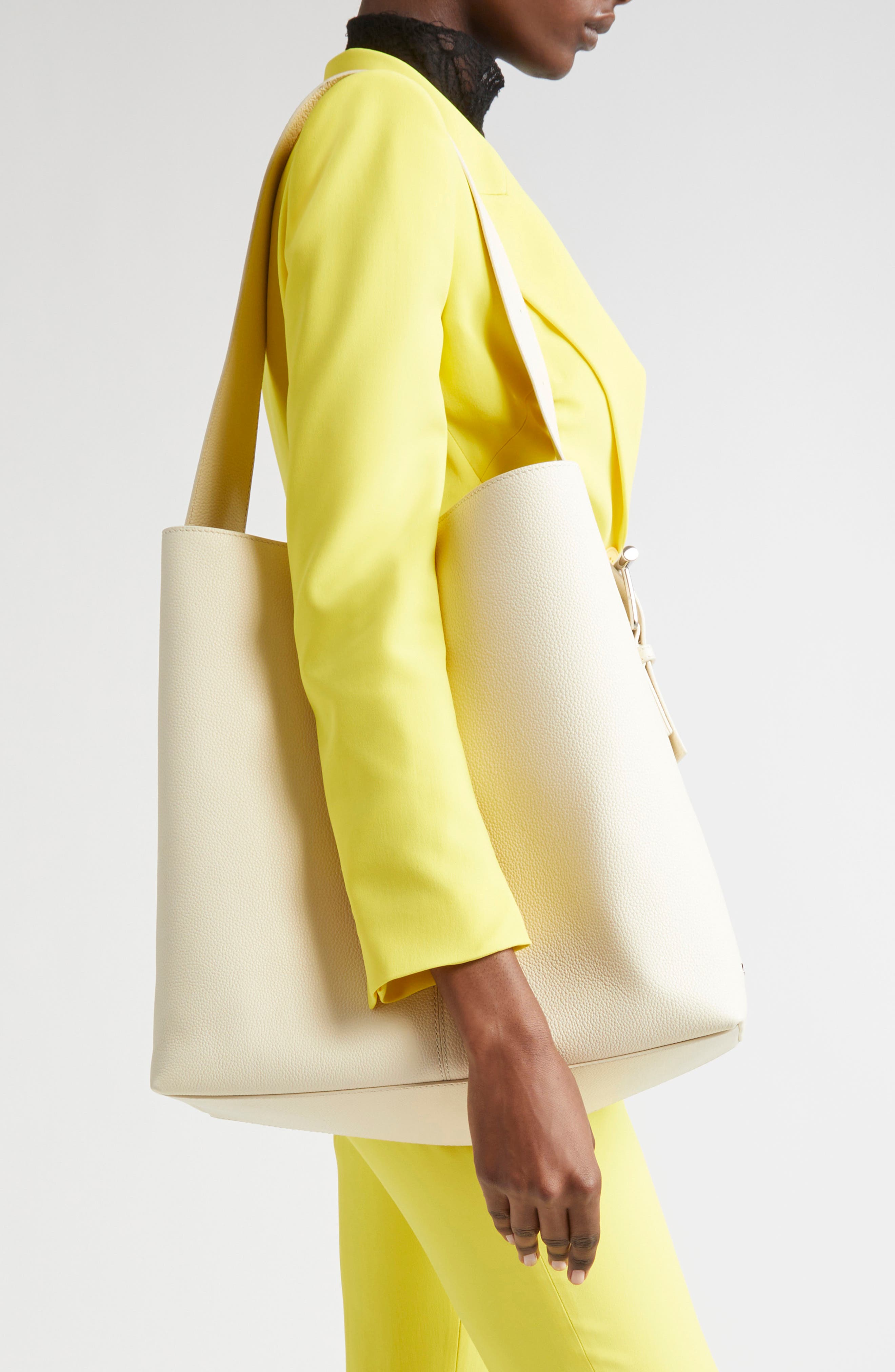 McQueen T-Bar Sling Leather Tote, Alternate, color, Cream/ Silver