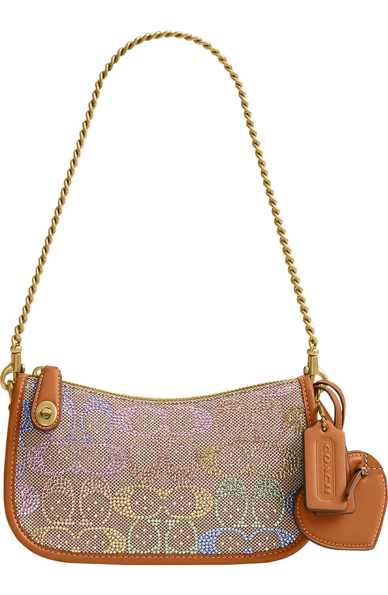 COACH Crystal Swing Zip 20 Signature Jacquard & Leather Satchel, Main, color, B4/ Rainbow Multi