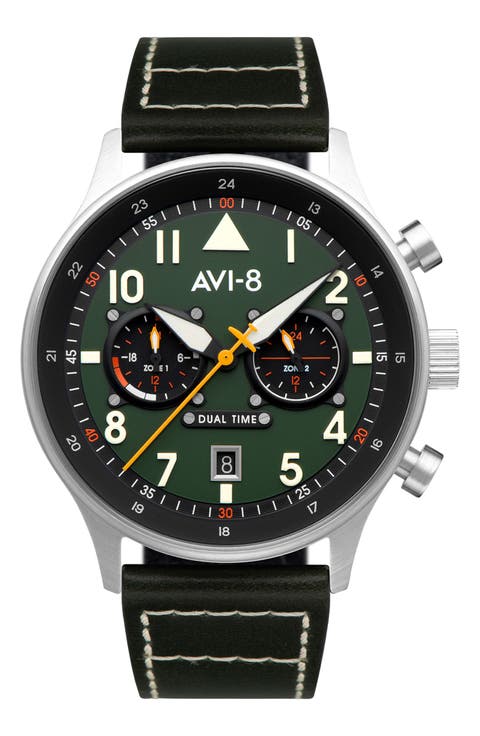Hawker Hurricane Carey Chronograph Leather Strap Watch, 44mm