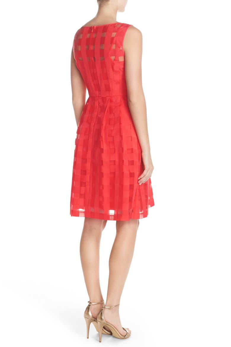 Windowpane Check Fit & Flare Dress, Alternate, color, CORAL