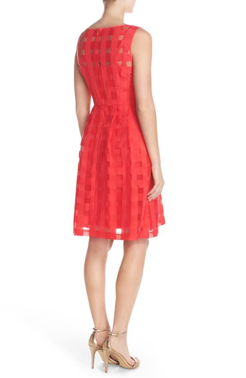 Ellen Tracy Windowpane Check Fit & Flare Dress In Coral