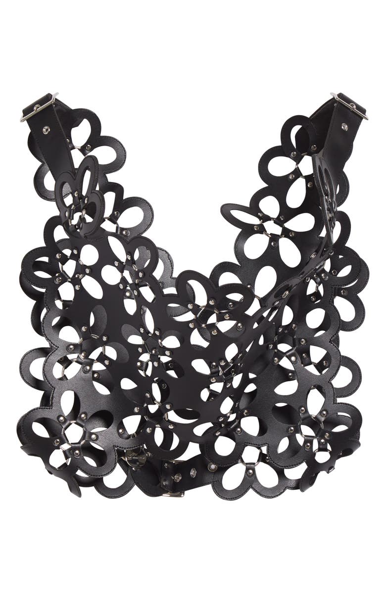 Noir Kei Ninomiya Floral Faux Leather Harness, Main, color, Black
