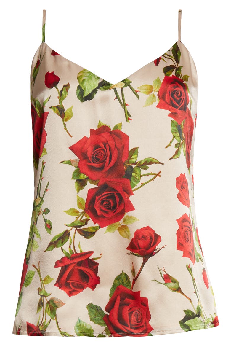Jane Rose Print Silk Camisole, Alternate, color, SANDRED R