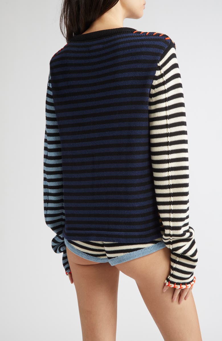 YanYan Bao Colorblock Stripe Easy Cotton Crewneck Sweater, Alternate, color,