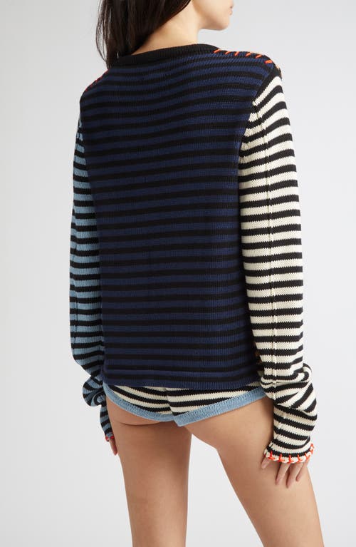 Yanyan Bao Colorblock Stripe Easy Cotton Crewneck Sweater In Brown