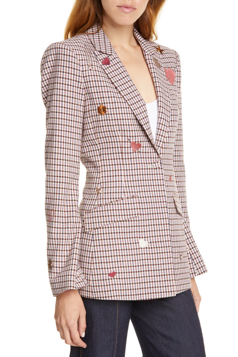 Estelle Check Embroidered Blazer, Alternate, color, METALLIC/ MULTI