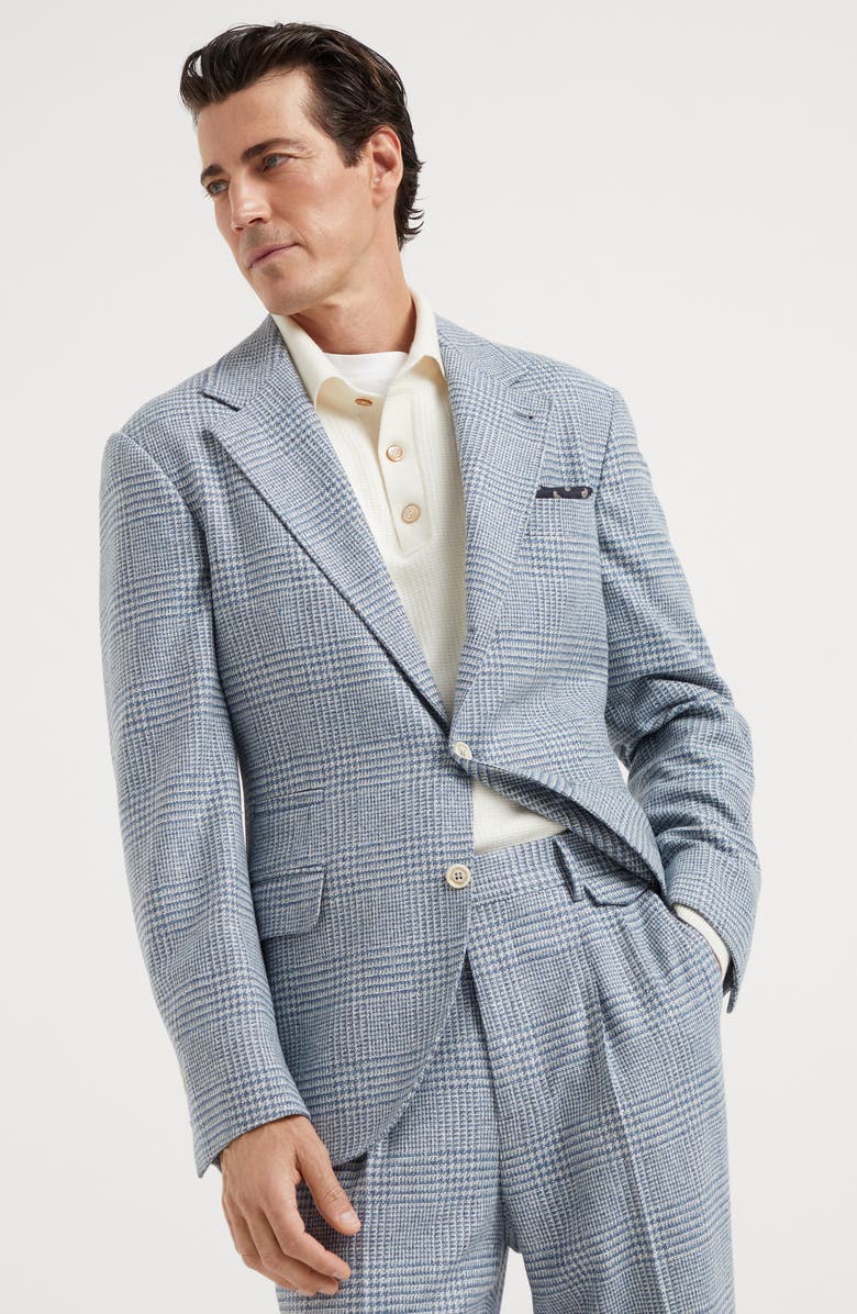 Brunello Cucinelli Comfort wool, silk and cashmere Prince of Wales deconstructed blazer, Alternate, color, 