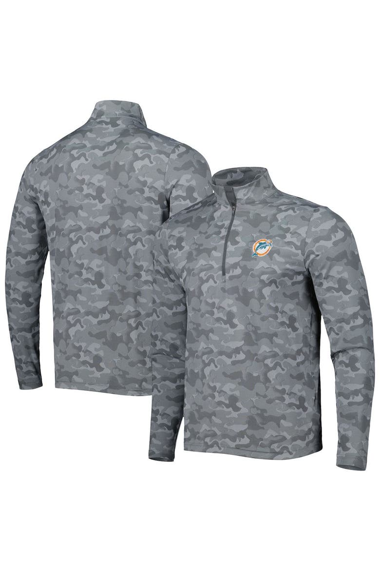 Men's Antigua Gray Miami Dolphins Brigade Throwback Quarter-Zip Top, Main, color, Gray