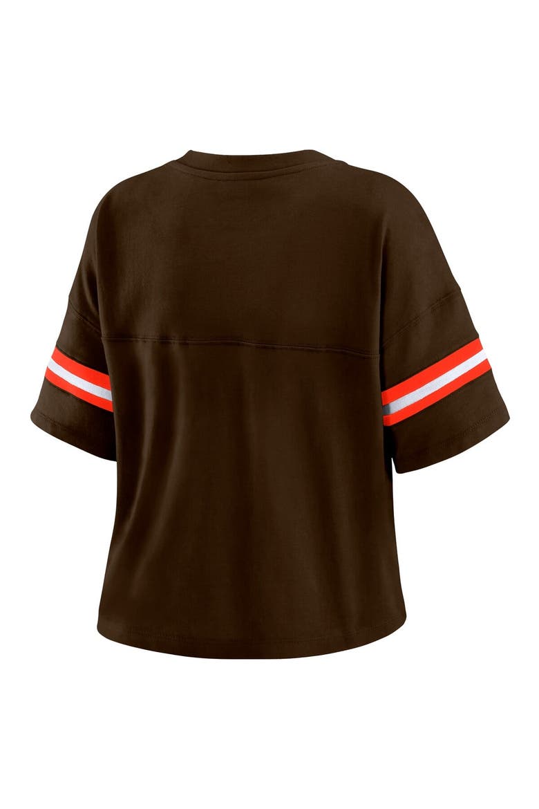 Women's WEAR by Erin Andrews Brown Cleveland Browns Color Block Boxy Modest Crop V-Neck T-Shirt, Alternate, color, Brown
