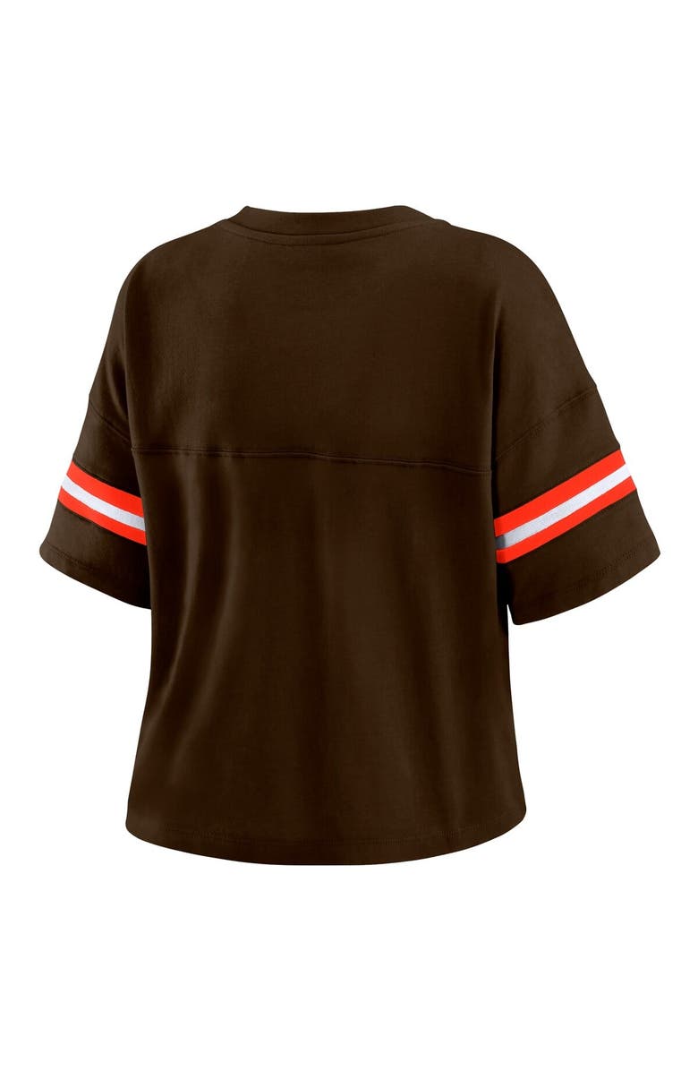 WEAR by Erin Andrews Women's WEAR by Erin Andrews Brown Cleveland Browns Color Block Boxy Modest Crop V-Neck T-Shirt, Alternate, color, Brown