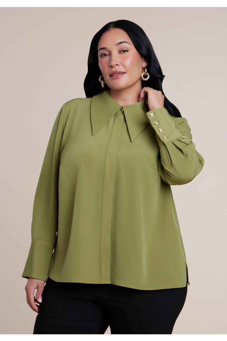 Pointed Collar Button Up Shirt, Main, color, MOSS GREEN