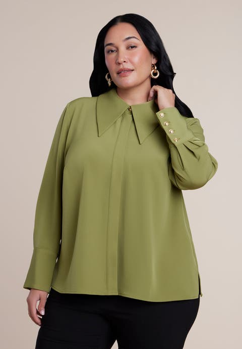 Pointed Collar Button Up Shirt