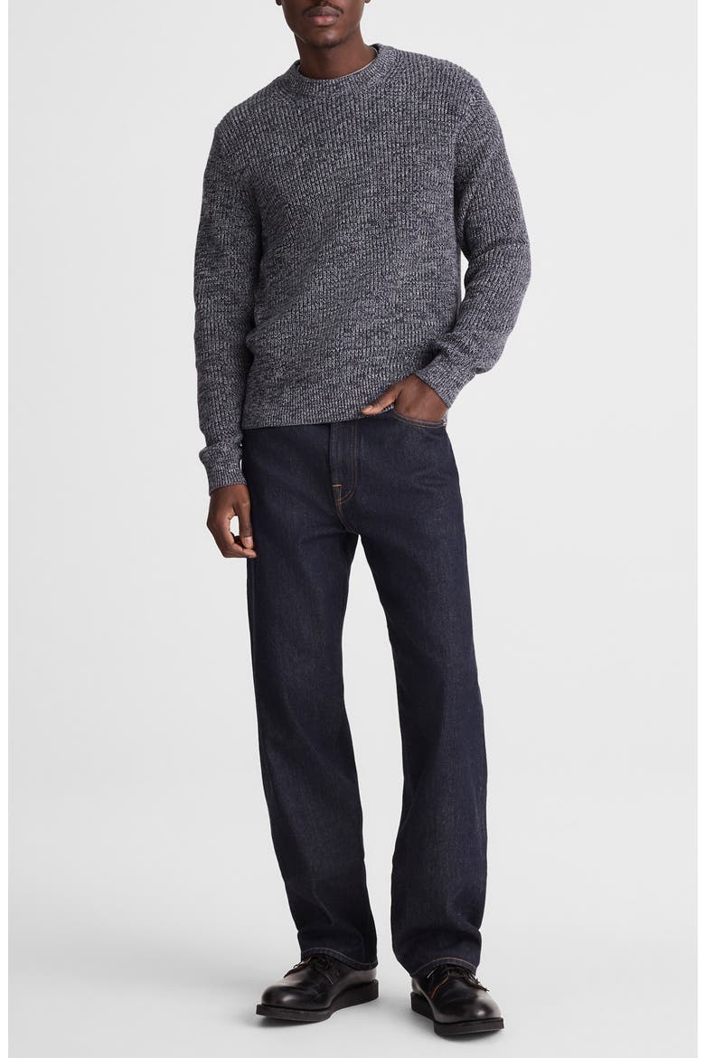 Marled Cotton Shaker Stitch Crewneck Sweater, Alternate, color, INK MARL