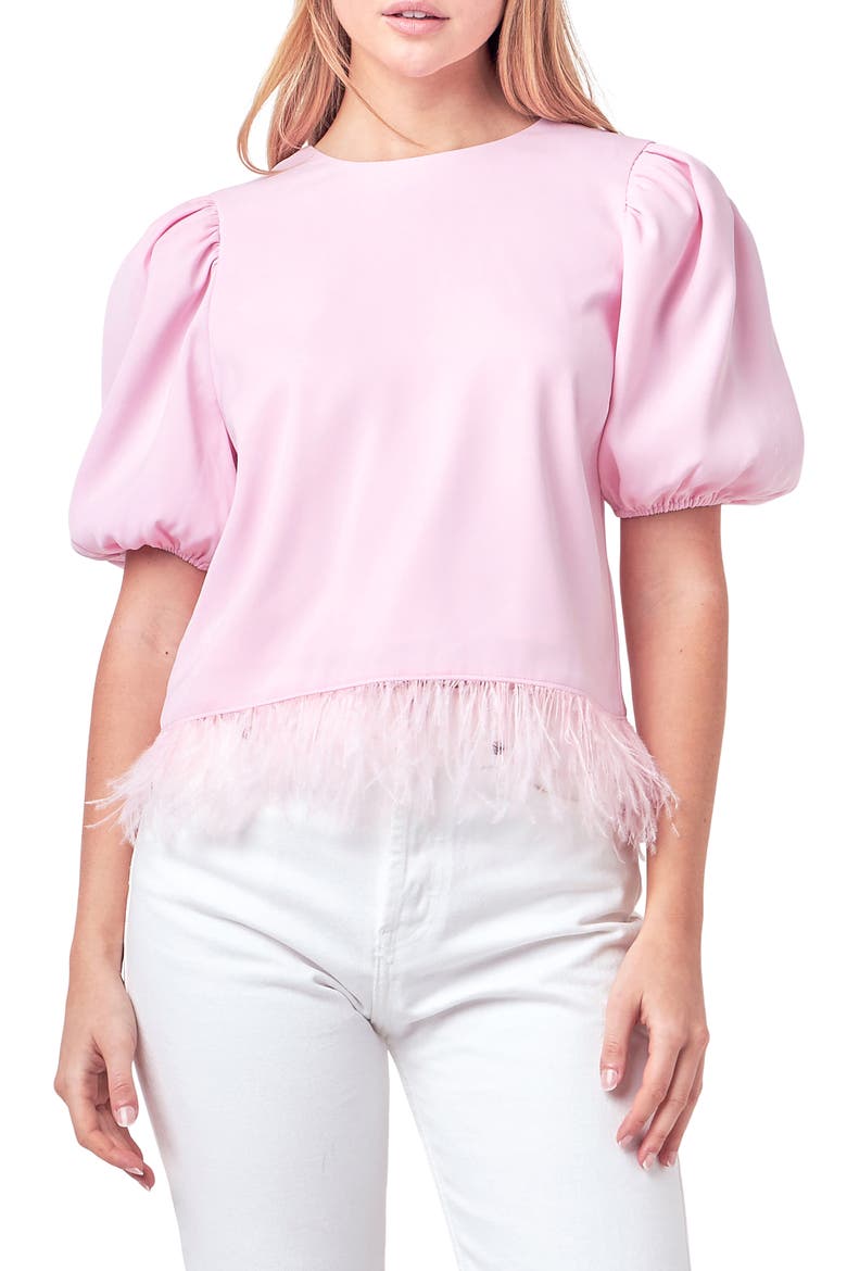 Feather Edge Puff Sleeve Top, Main, color, PINK