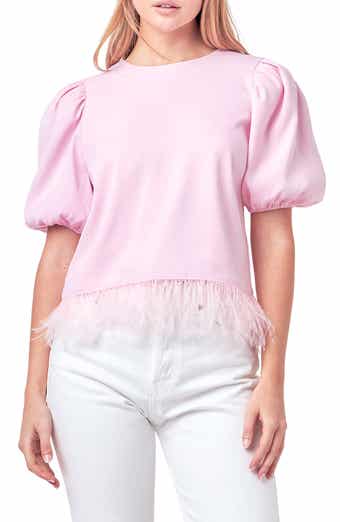 English Factory Feather Edge Puff Sleeve Top