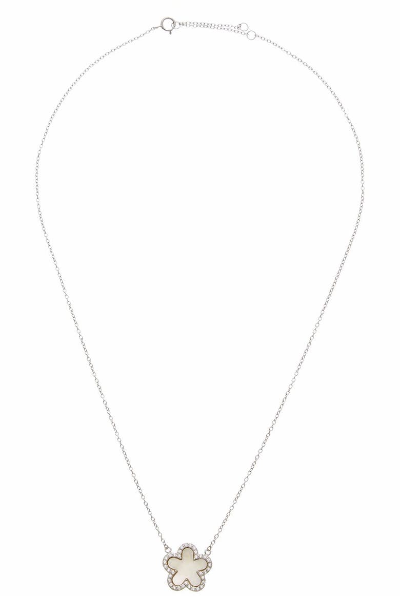 Juvell Sterling Silver Mother-of-Pearl & Cubic Zirconia Clover Pendant Necklace, Main, color, Silver