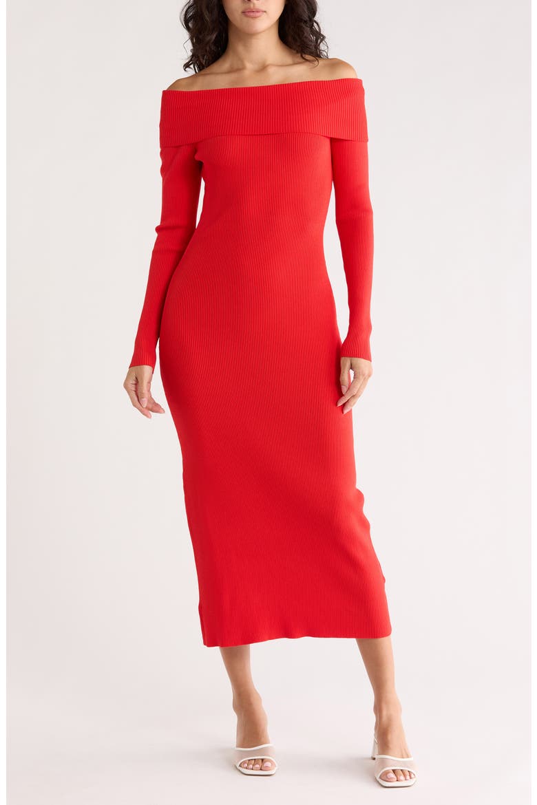 Long Sleeve Knit Dress, Main, color, ORANGE RED