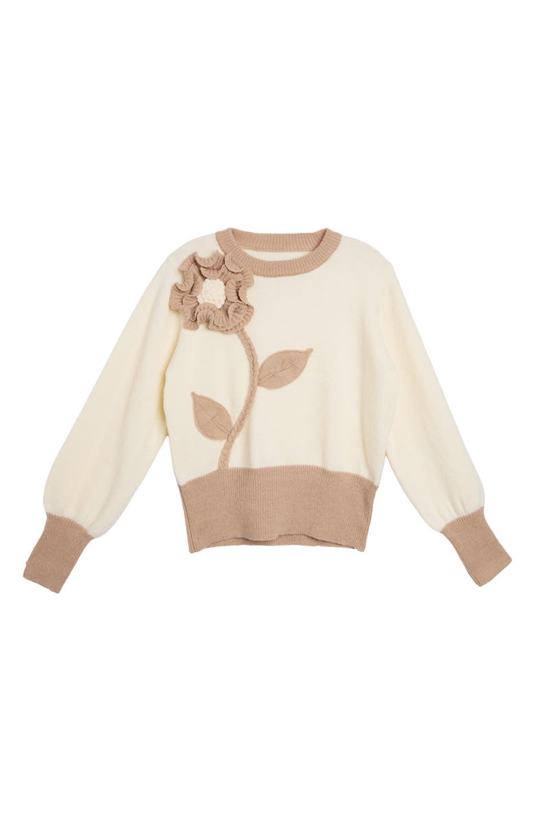 SAACHI Ruffled Bloom Pullover Sweater, Main, color, Ivory