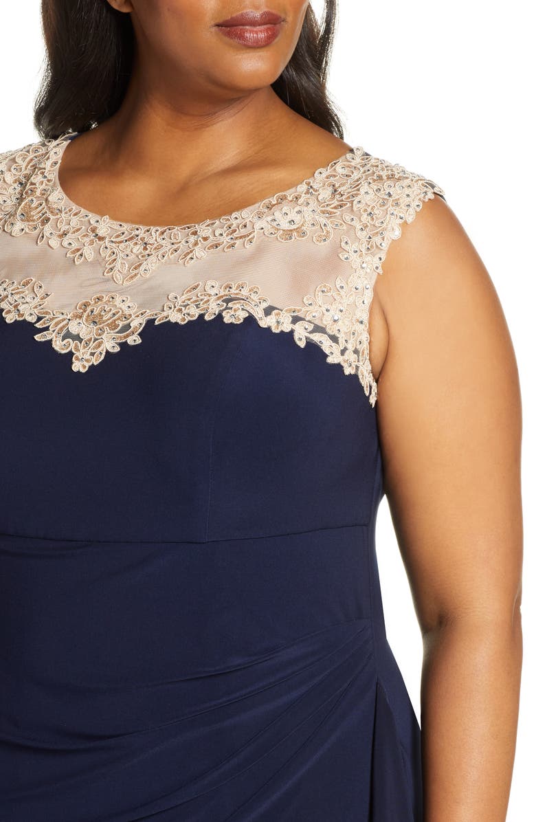 Alex Evenings Beaded Lace Neck Evening Dress, Alternate, color, 