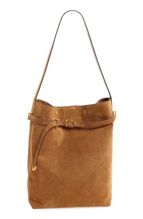 Madewell The Essential Belted Suede Bucket Tote In Brown
