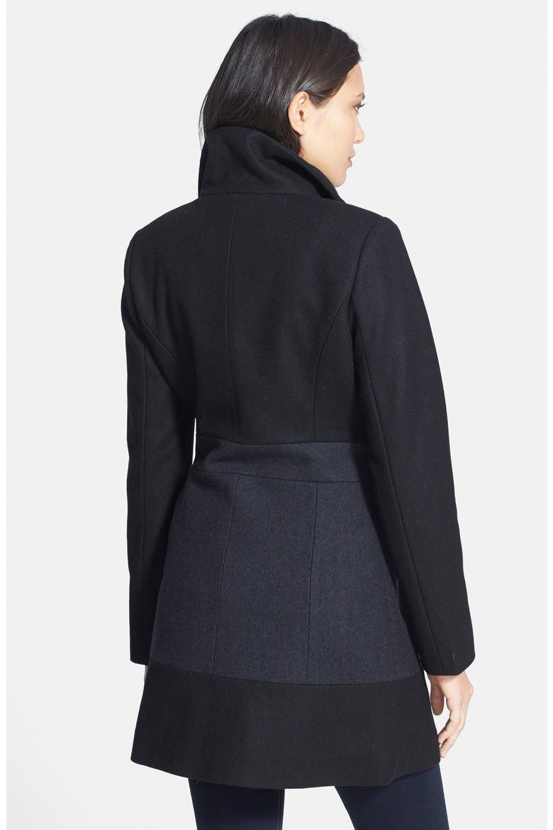 Colorblock Double Breasted Wool Blend Coat, Alternate, color, CHARCOAL BLACK