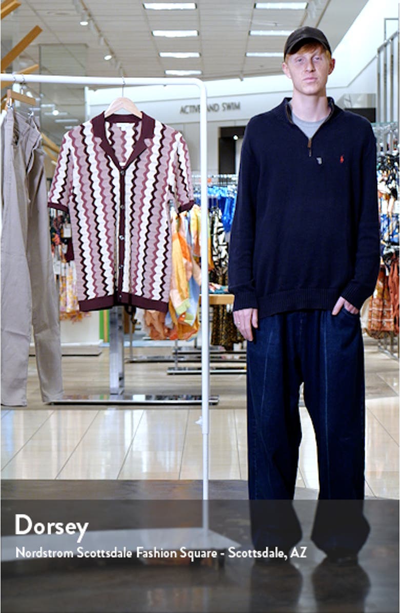 Summer Pointelle Zigzag Stripe Knit Button-Up Shirt, sales video thumbnail