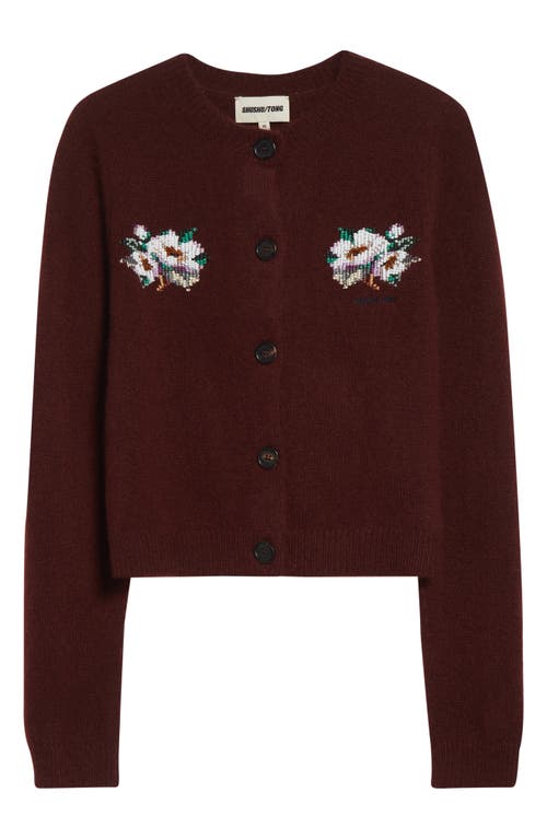 Shushu-tong Cropped Embroidered Bead-embellished Cashmere Cardigan In Burgundy