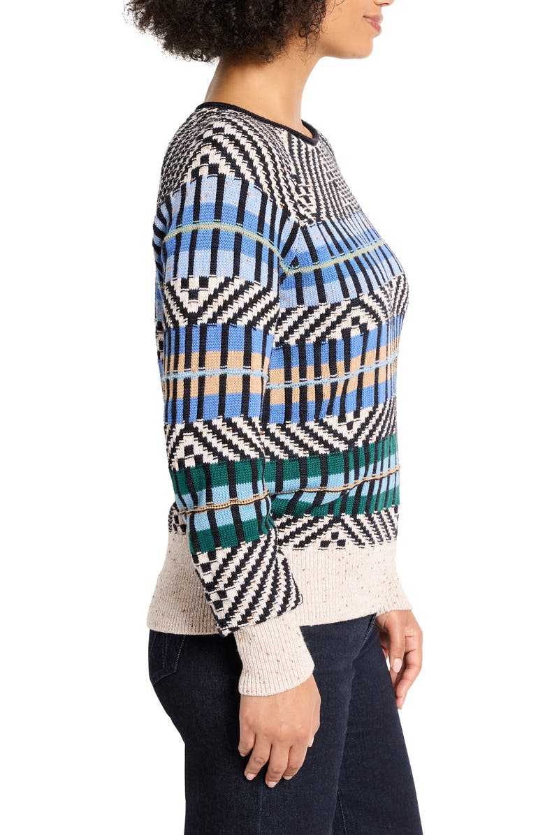 NIC+ZOE Graphic Stripe Cotton Blend Sweater, Alternate, color, Blue Multi