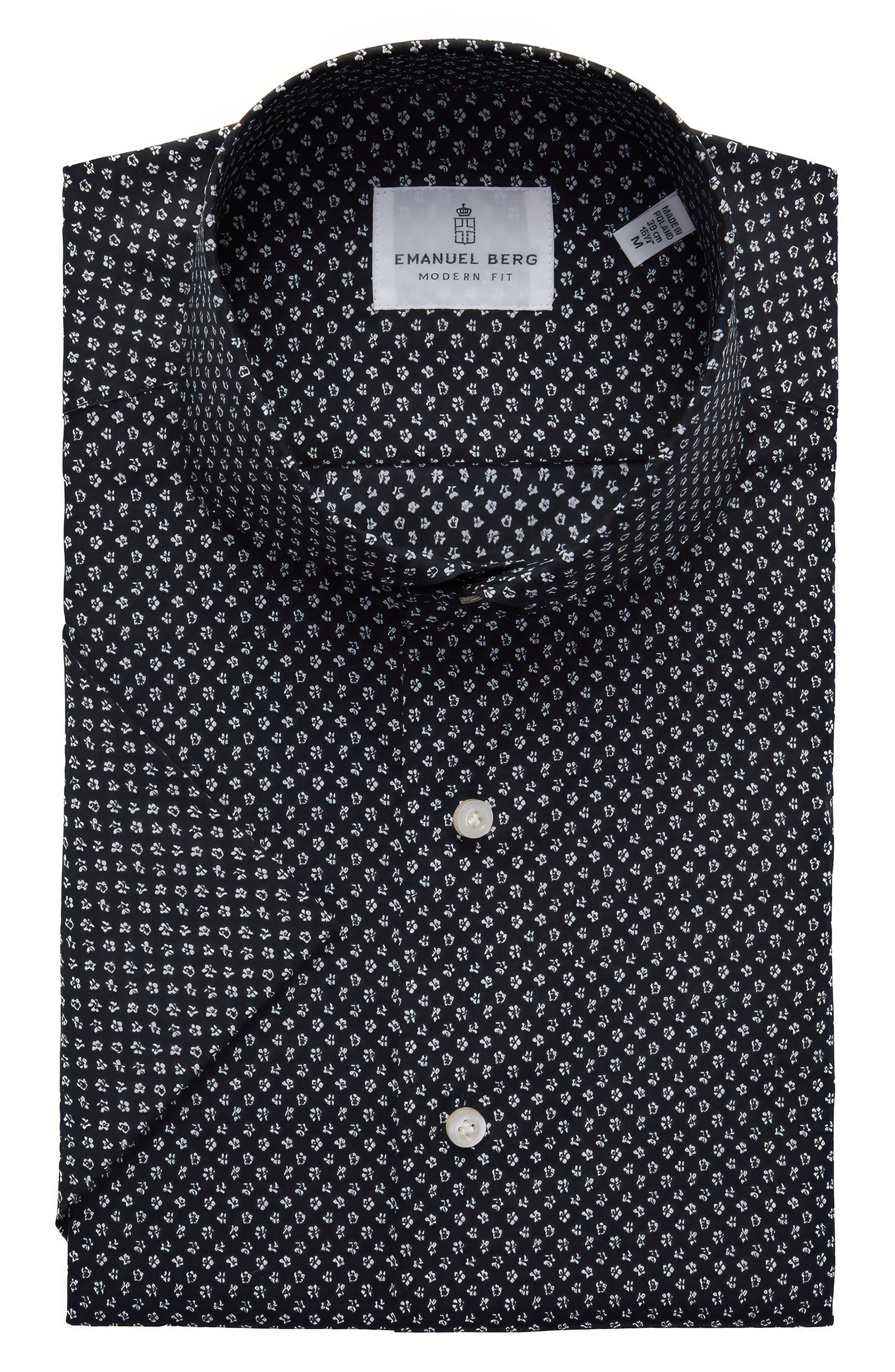 Emanuel Berg Modern Fit Floral Short Sleeve Stretch Poplin Sport Shirt